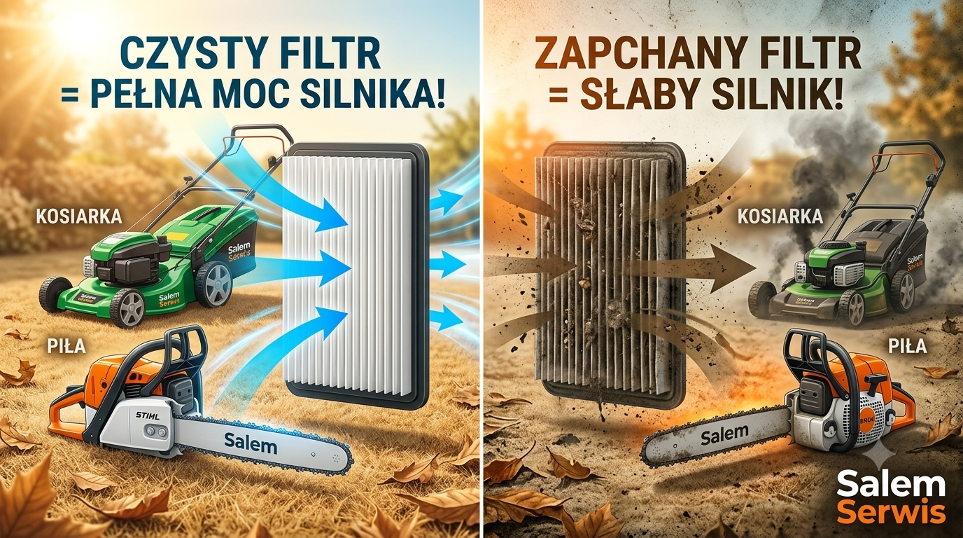 Zapchany filtr powietrza w kosiarce i pile – Objawy i wymiana