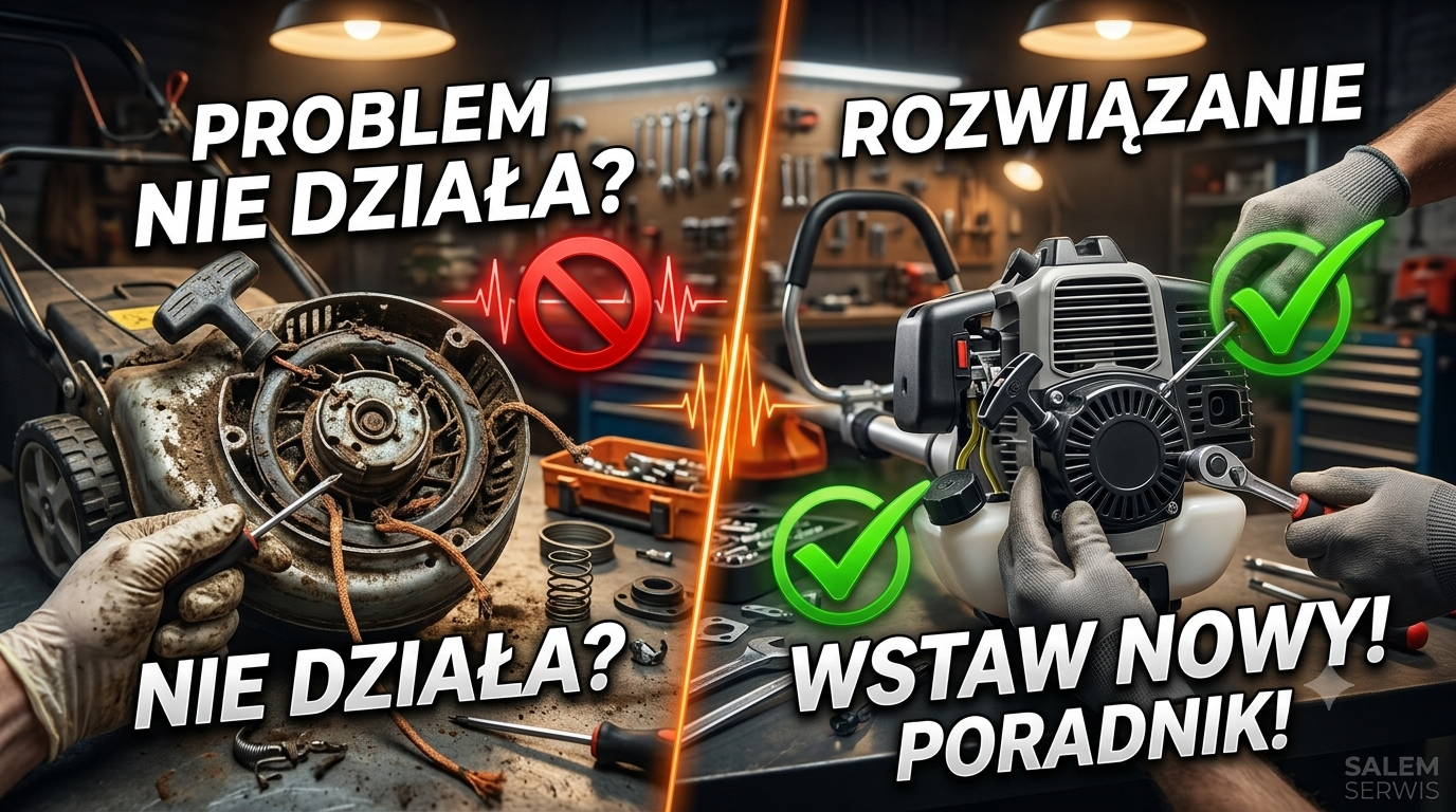 Rozrusznik kosiarki i kosy spalinowej nie działa? Objawy, naprawa i wymiana krok po kroku